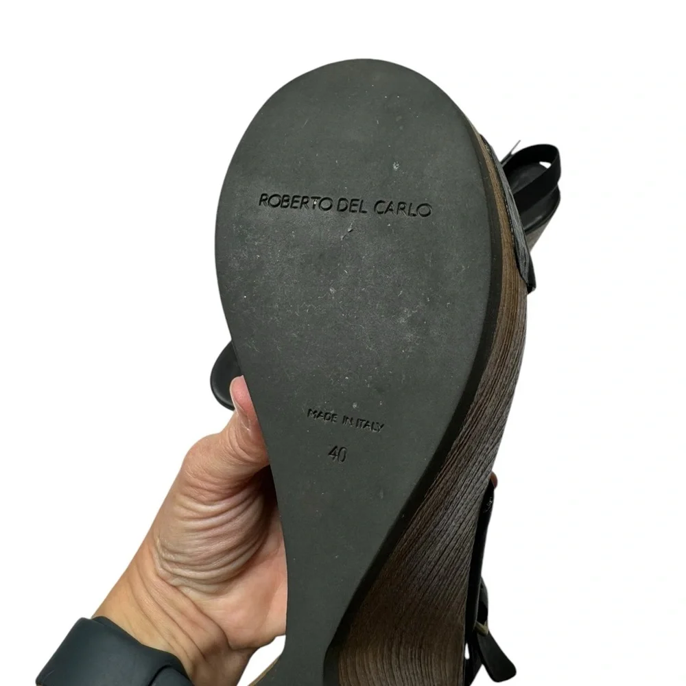 Roberto Del Carlo | Black Leather Wooden Wedge Heels EU40